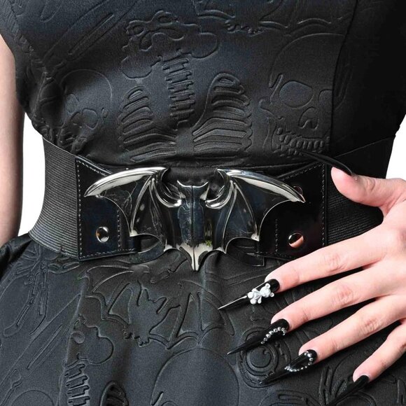 Kreepsville Accessories - Bat Belt Womens 2XL-3XL Silver Stretchy Elastic Waist Halloween Trick or Treat